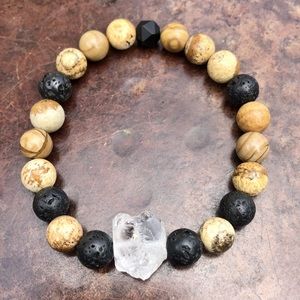 Picture Jasper, Onyx and Quartz Crystal Bracelet